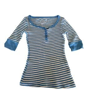 Rue21 Vintage Y2K Striped Waffle Knit Henley Top Juniors Size Medium